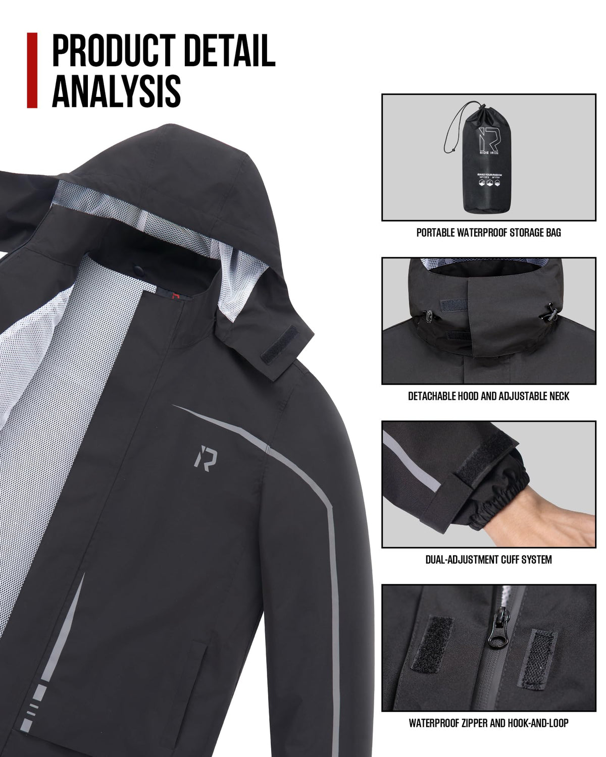 RIDEIRON reflective strips highlighted to boost rider visibility