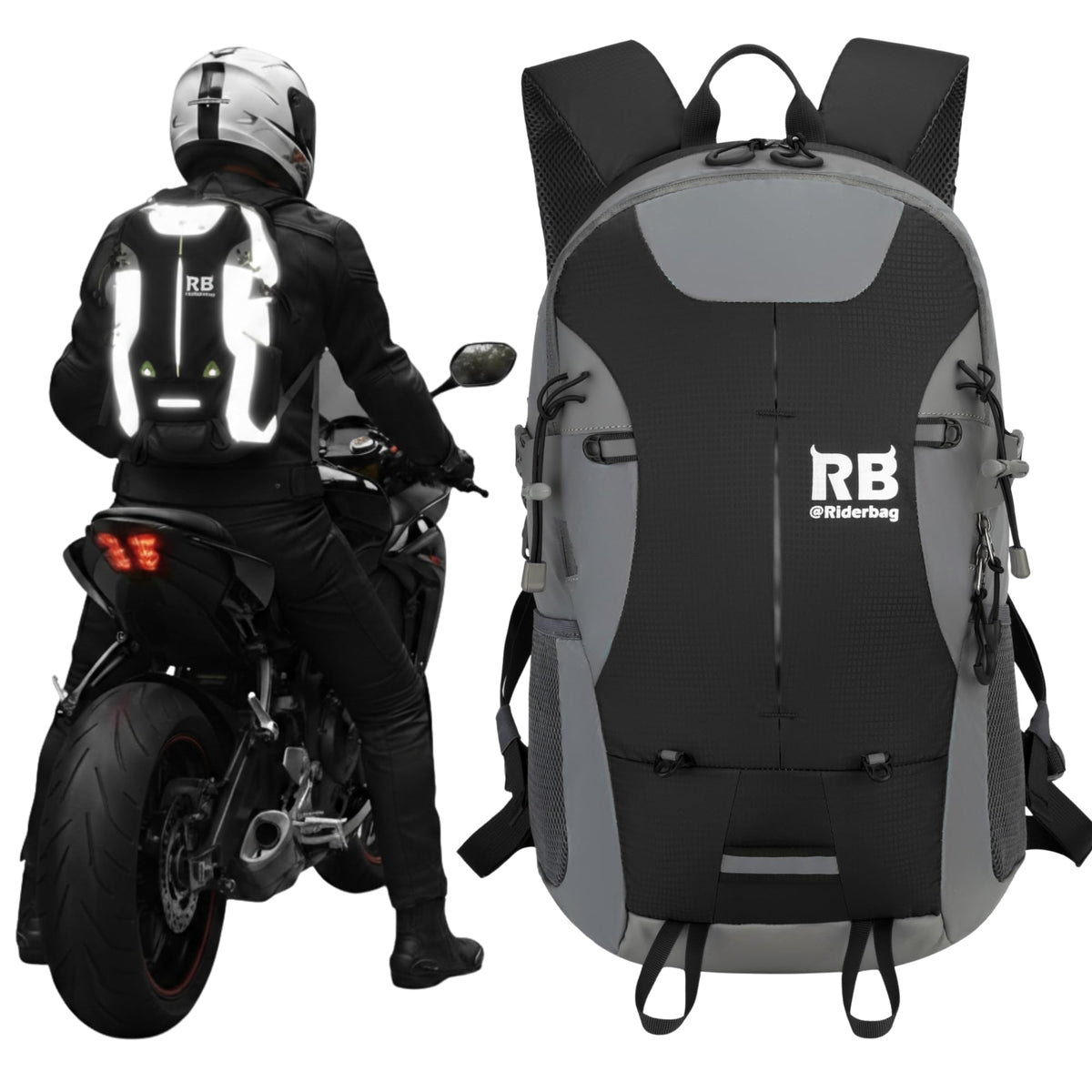 riderbag front view showing hi-viz panels and secure fit for safer riding