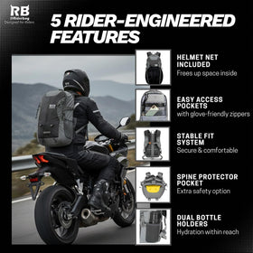riderbag helmet holder with helmet attached for hands-free carrying