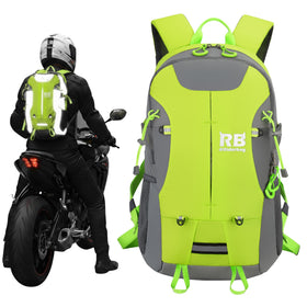 riderbag front view showing hi‑vis panels and organized pockets for safer commuting