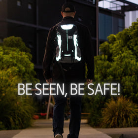 riderbag close-up of reflective panels increasing nighttime visibility