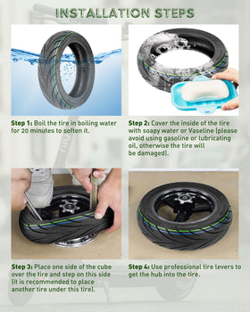 RidTianTek tire beside ruler illustrating outer diameter and tread width for accurate sizing