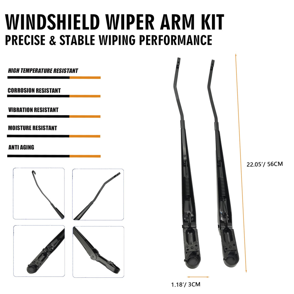RigidWire side profile of arm curve preserving blade angle for clear wiping