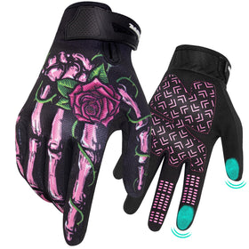 RIGWARL front view of pink skeleton gloves showing style and fit benefit