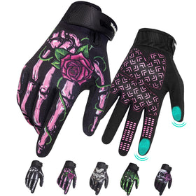 RIGWARL pink skeleton gloves front view showing full-finger fit and style benefit