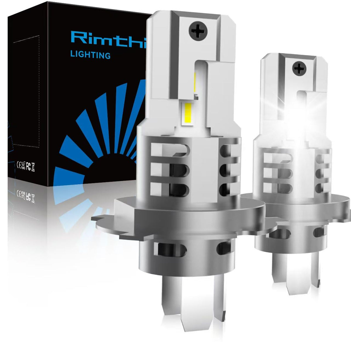 rimthin front view showing H4 bulb and clear cool-white beam benefit