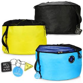 RINBOU front view of three color-coded storage bags showing neat organization benefit