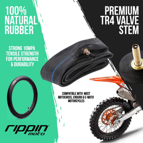 Rippin Moto inner tube on dirt bike in trail setting showing rugged performance
