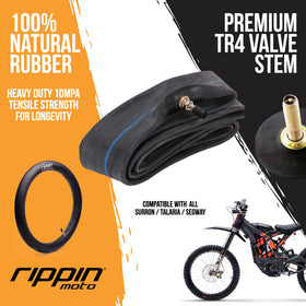 Rippin Moto inner tube next to ruler showing 19-inch size for clarity