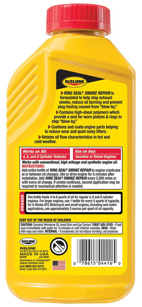 Rislone pouring application into engine oil filler to reduce smoke