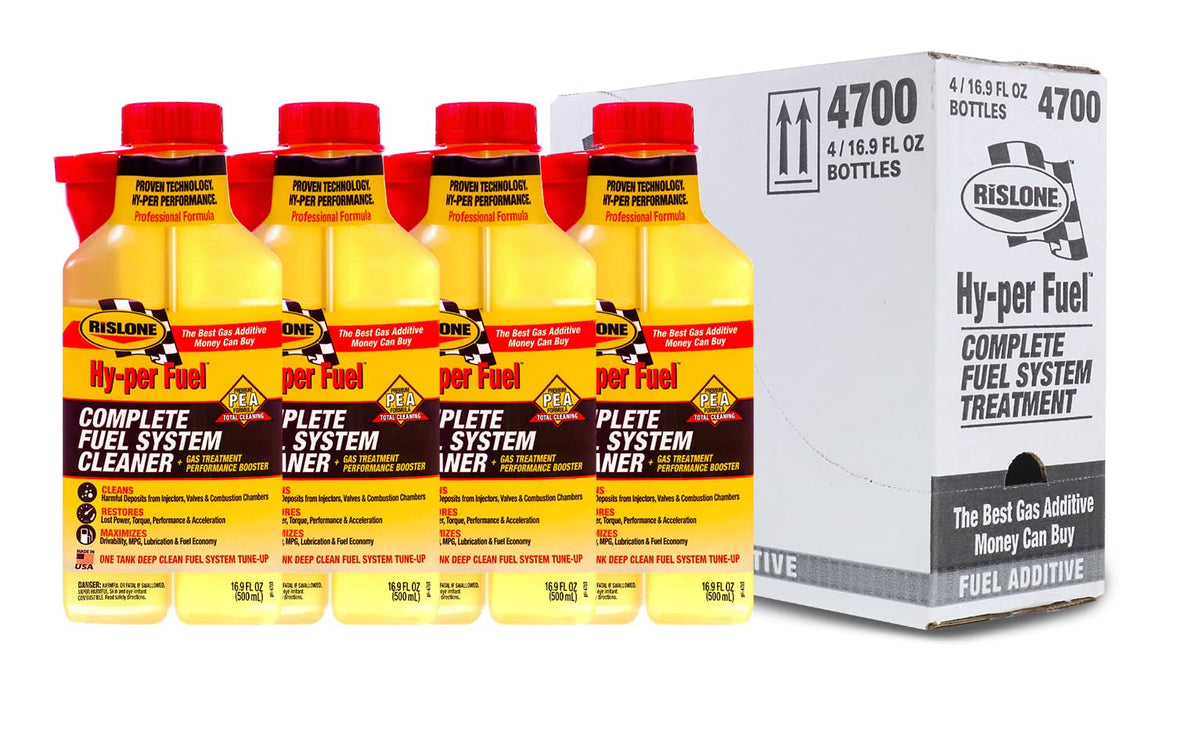 Rislone bottles next to a fuel can for clear size and scale reference