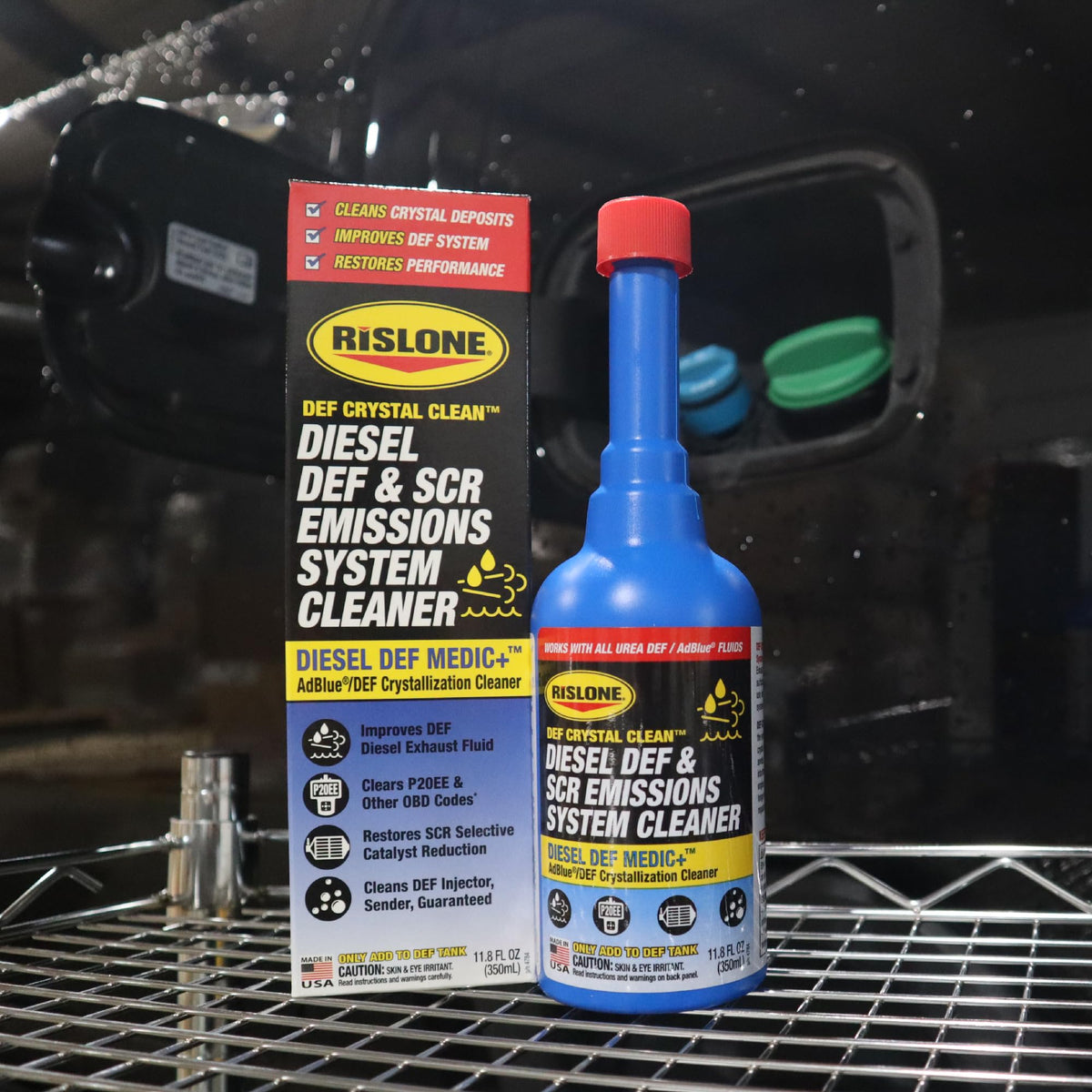 Rislone used by technician servicing DEF system to prevent clogs