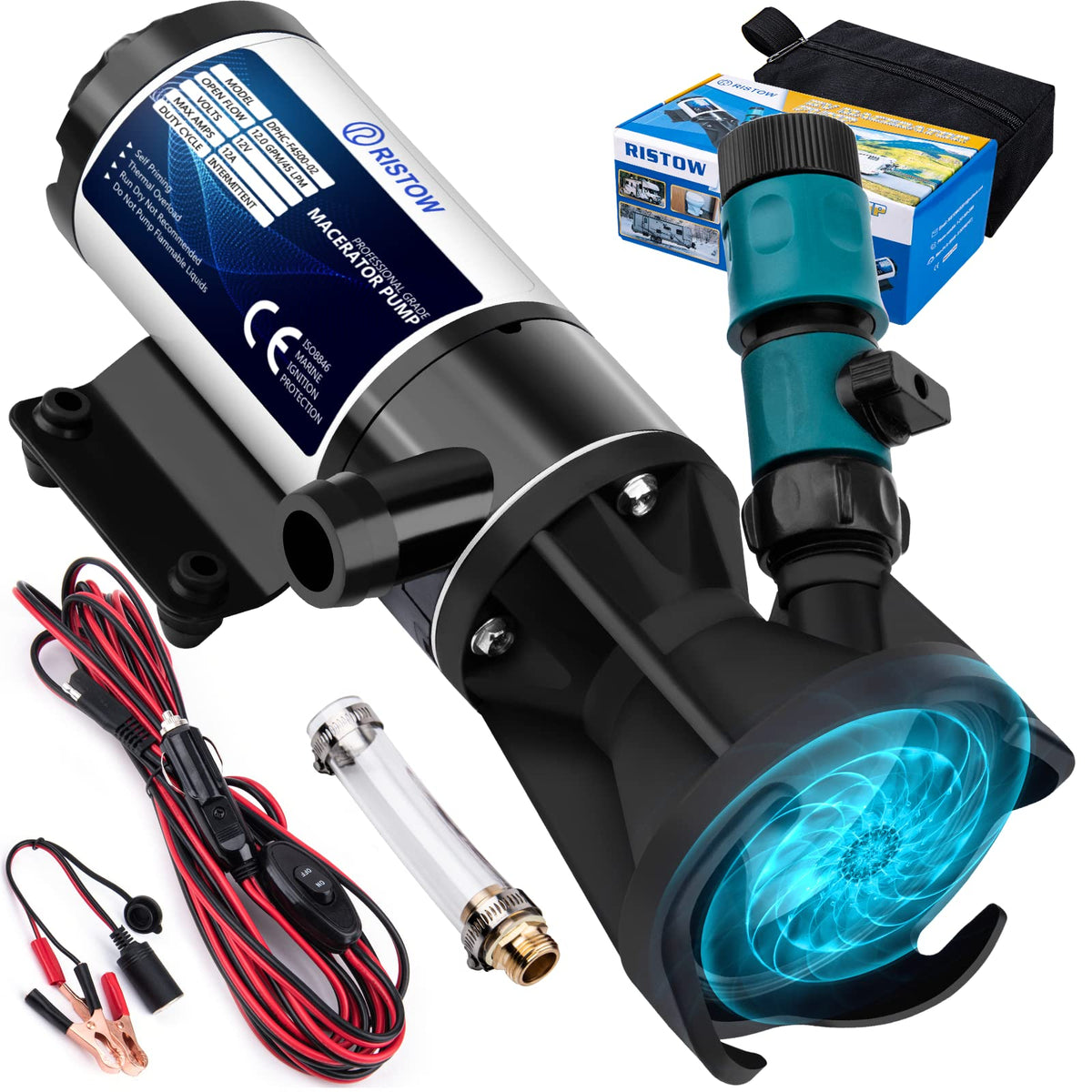 Ristow front view of macerator pump showing compact design and quick installation benefit
