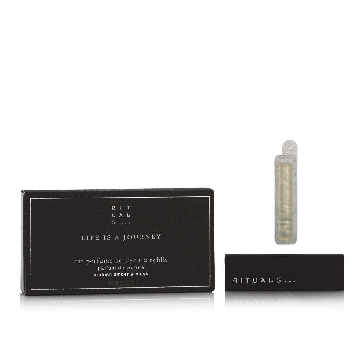 RITUALS front packaging displaying 6 ml car perfume, elegant design and benefit