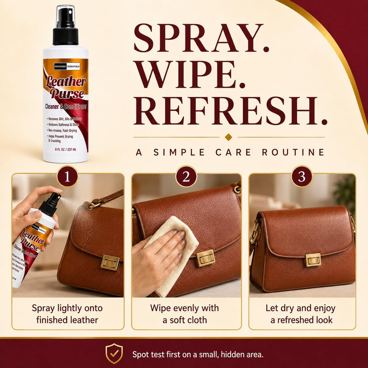 Riverside Essentials close texture showing leather grain restored and smooth