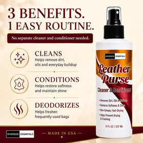 Riverside Essentials spray action misting onto leather for easy cleaning