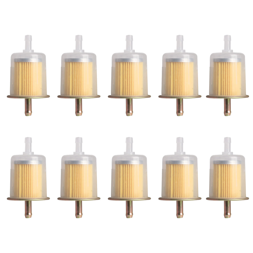Riyhch front view of ten inline fuel filters for easy inventory management and fast replacement