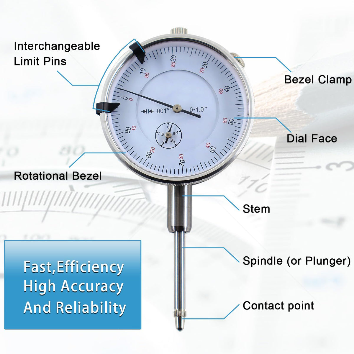 RJSPHH dial indicator closeup displaying clear 0.001" graduations for accuracy