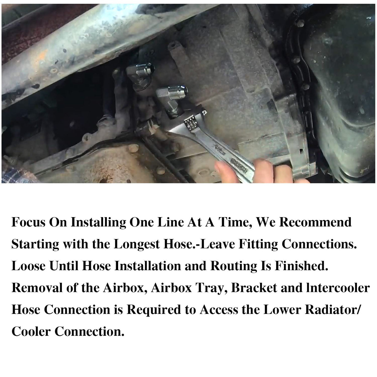 RJSPHH installed under truck showing routing, restores factory-style transmission cooling