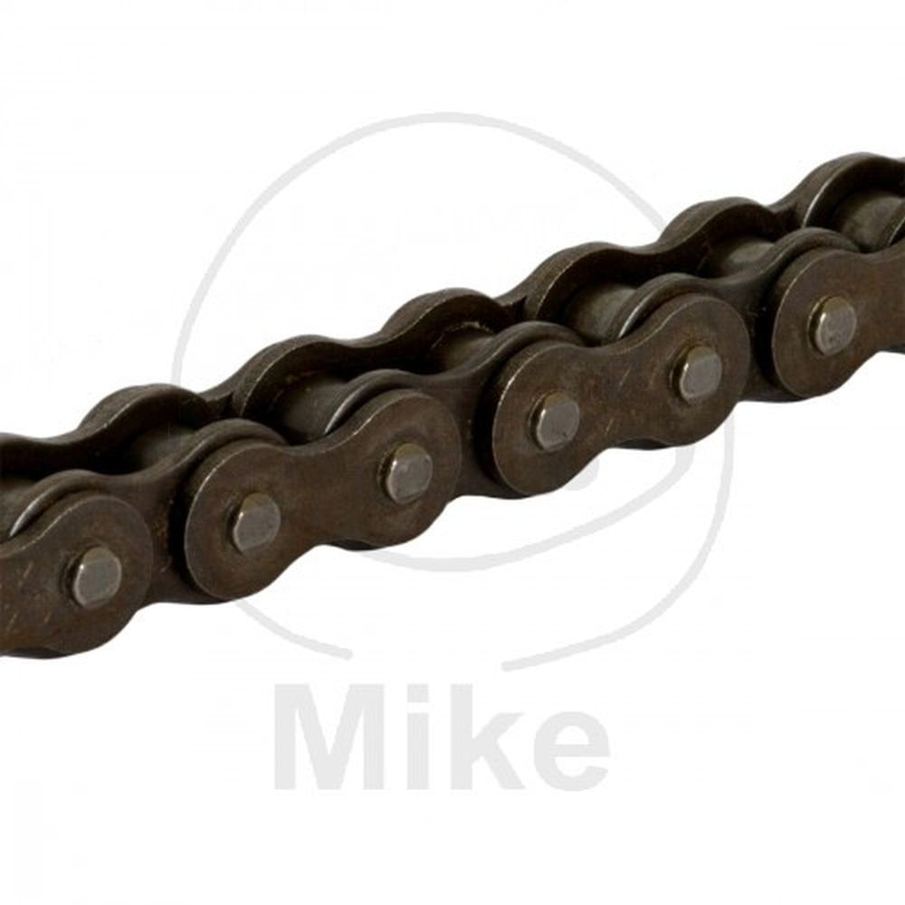 RK Racing Chain close-up of pins and curled bushings, highlighting durable Japanese-steel construction