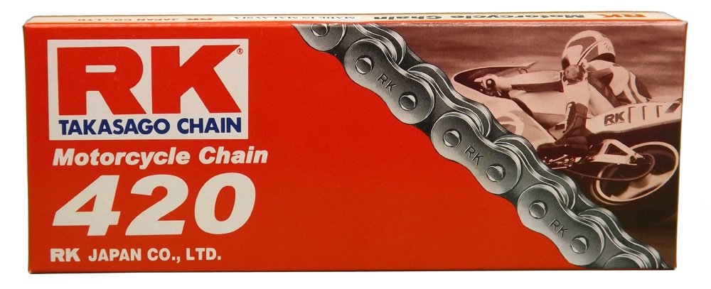 RK Racing Chain front packaging showing model and included connecting link, clear identification benefit