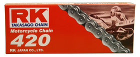 RK Racing Chain front packaging showing model and included connecting link, clear identification benefit