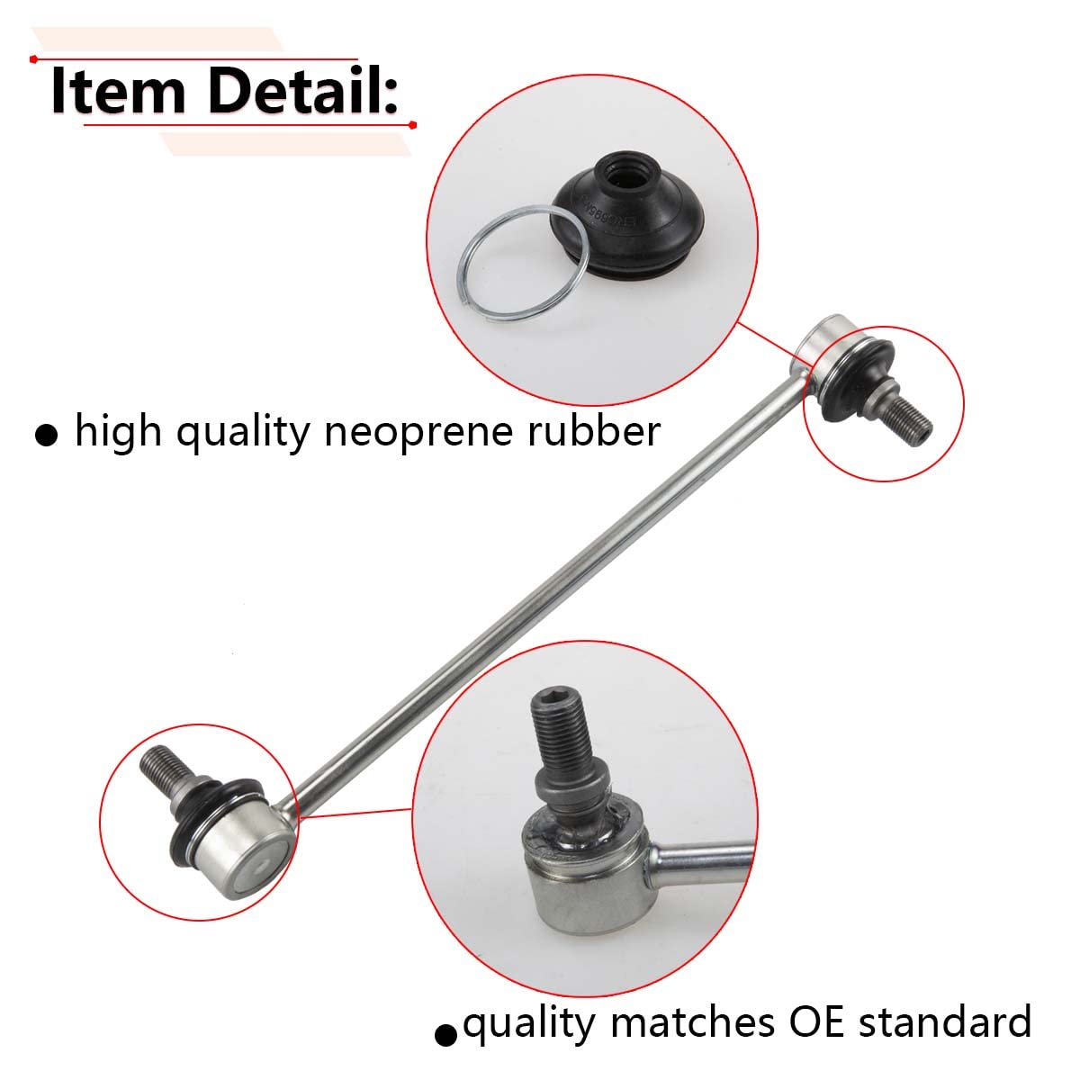 close-up of RLB-HILON sway bar link bushing and stud highlighting durable construction and smooth joint action