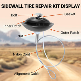 Rlcvecv installed on tire sidewall demonstrating temporary repair to reach service safely