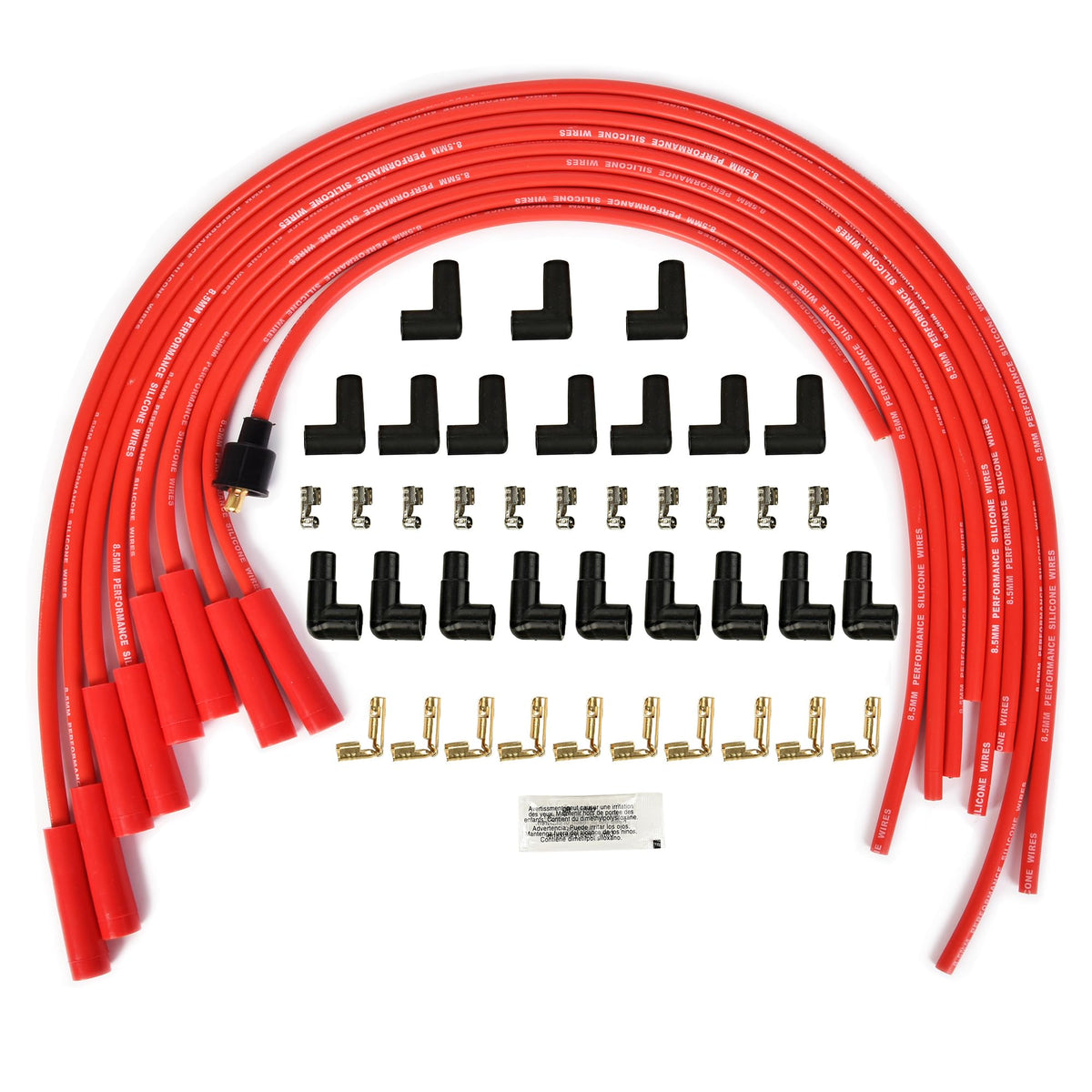 RLP front packaging showing complete red spark plug wire set and quick identification benefit