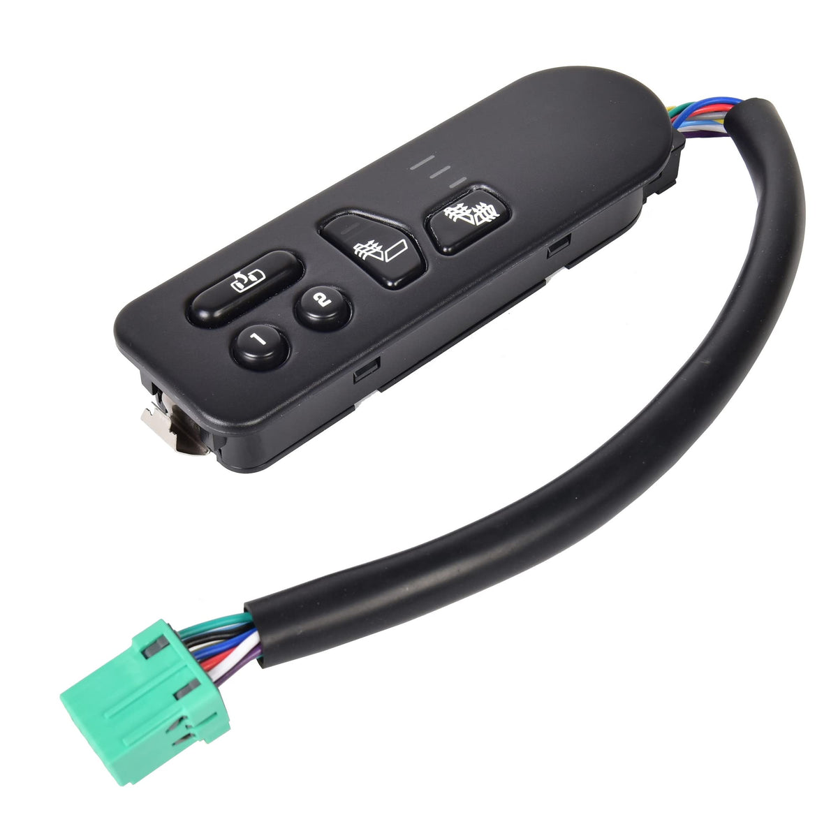 RLP heated seat switch next to ruler showing compact OEM-fit benefit