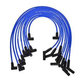 RLP front view of blue spark plug wires showing complete set and neat routing benefit