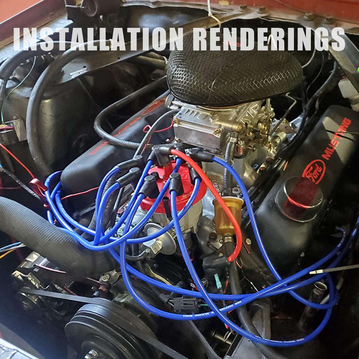 RLP wires installed on a Small Block Ford V8 demonstrating proper routing and performance benefit