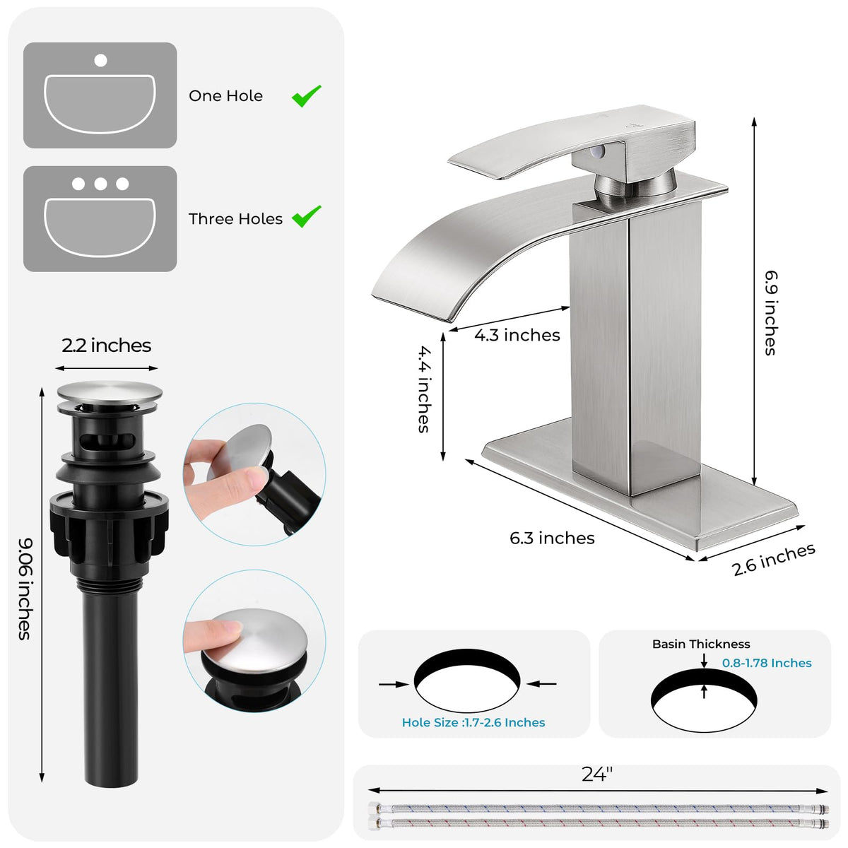RNDIOZD faucet angled with water flowing showing splash-resistant design benefit: cleaner sink area