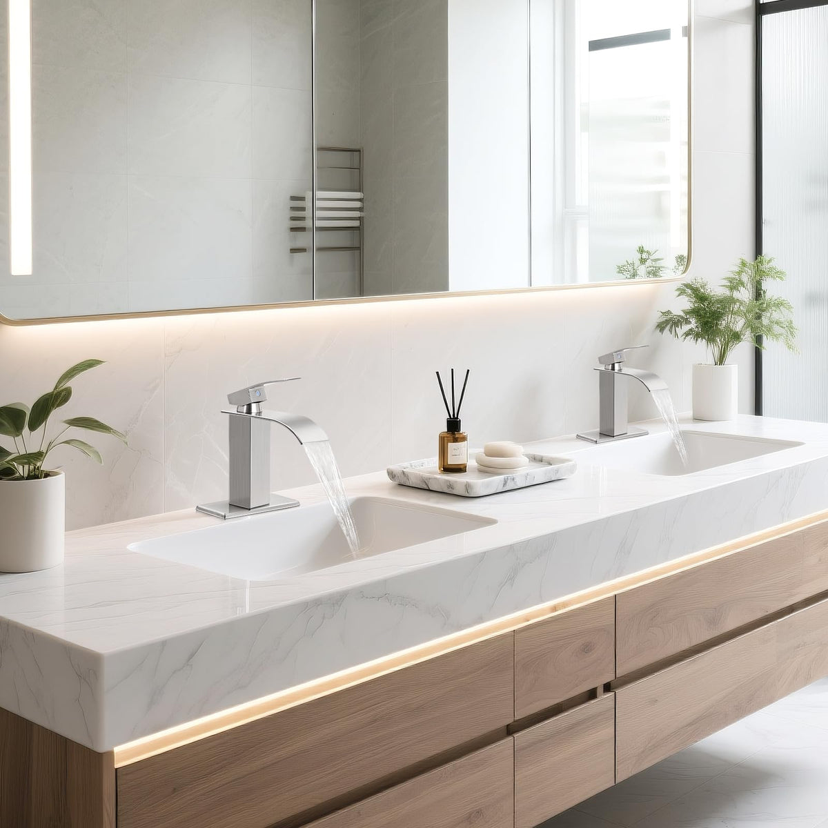 RNDIOZD faucet installed on a bathroom sink in a styled setting benefit: elevates bathroom look