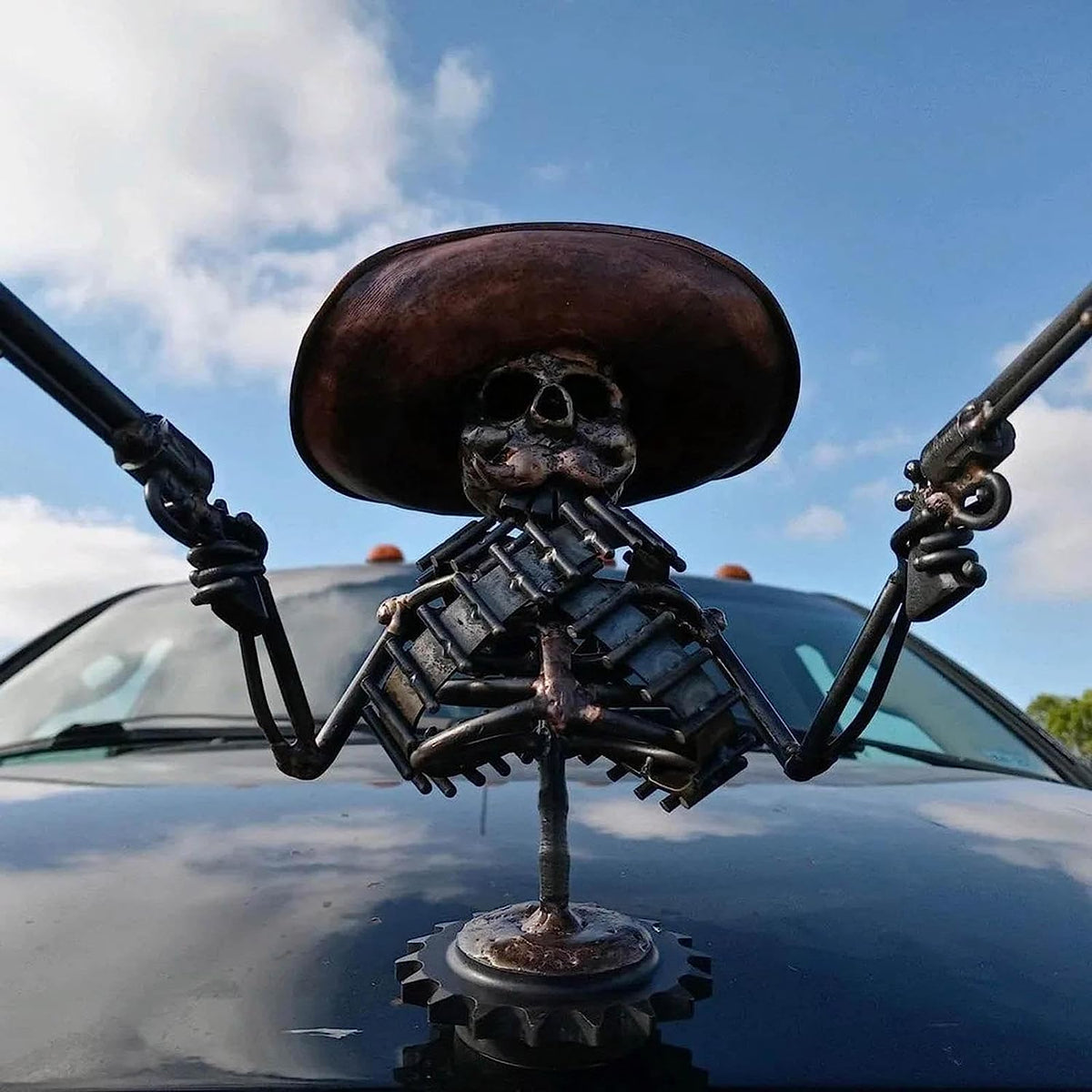 Rneswi mounted on car hood in use showing secure fit and eye-catching customization benefit