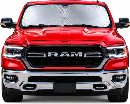 Road Charms front view of Jumbo XL shade showing full windshield coverage and cooling benefit
