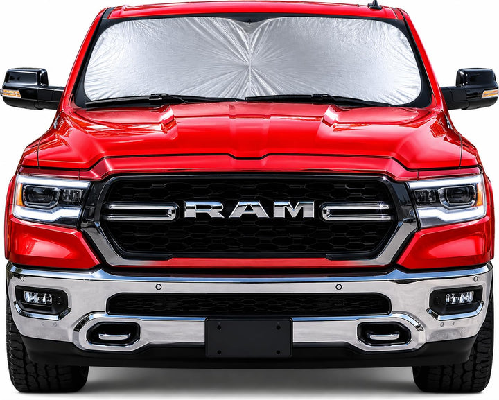 Road Charms front view of Jumbo XL shade showing full windshield coverage and cooling benefit