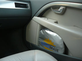 Road Charms lifestyle shot in van parking scene showing quick deployment and sun protection