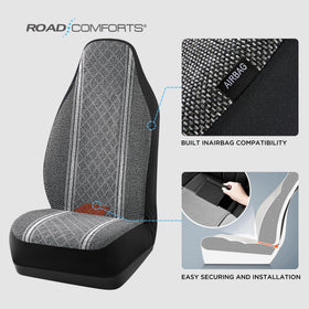 Road Comforts side seam close-up demonstrating airbag-compatible tear seam
