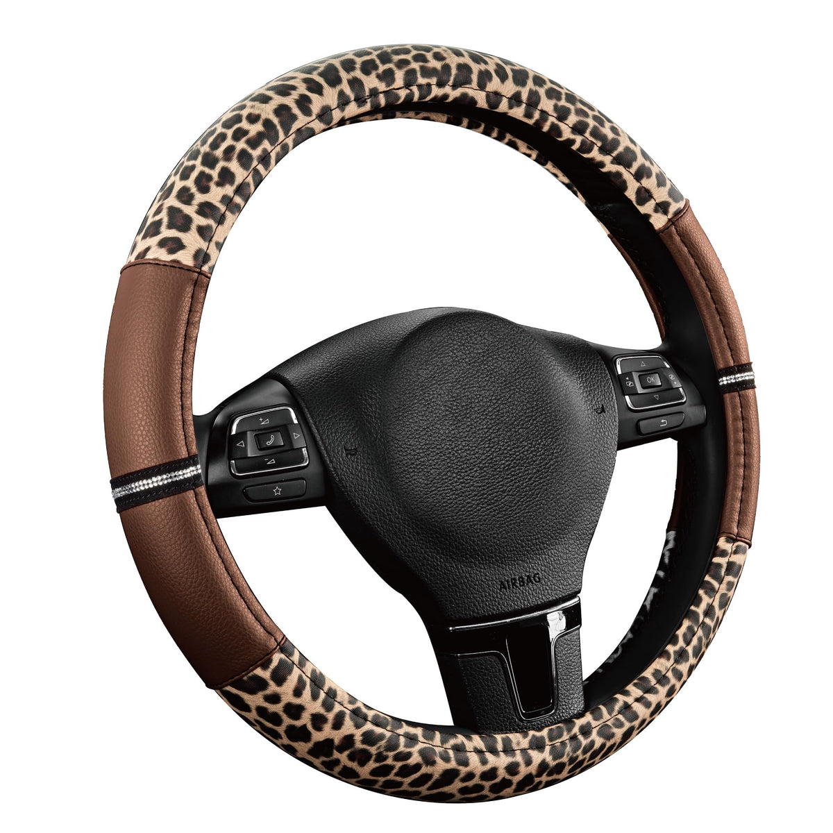 Road Comforts close-up of leopard microfiber leather texture, durable soft-touch benefit