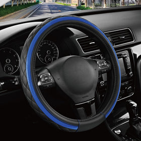 Road Comforts front view of black and blue cover showing sporty style and protection