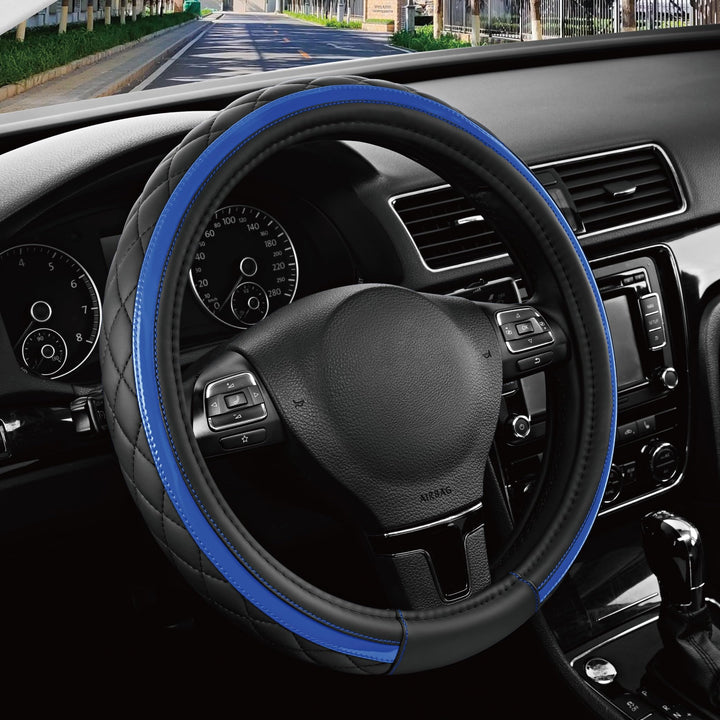 Road Comforts front view of black and blue cover showing sporty style and protection