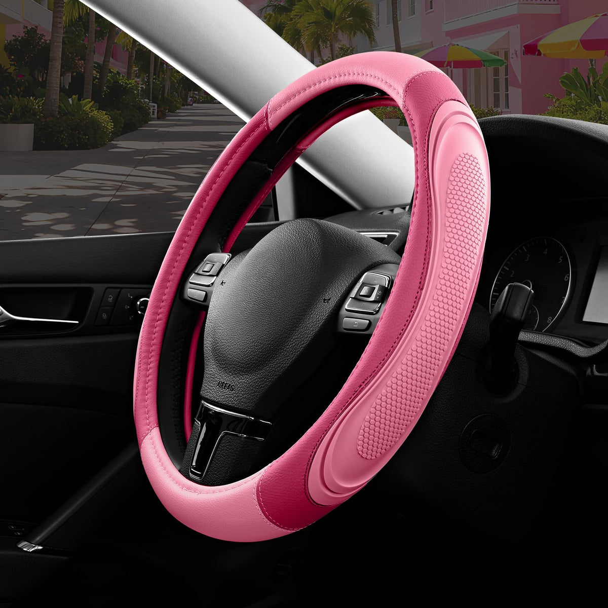 Road Comforts front view of pink cover showing stylish fit and color