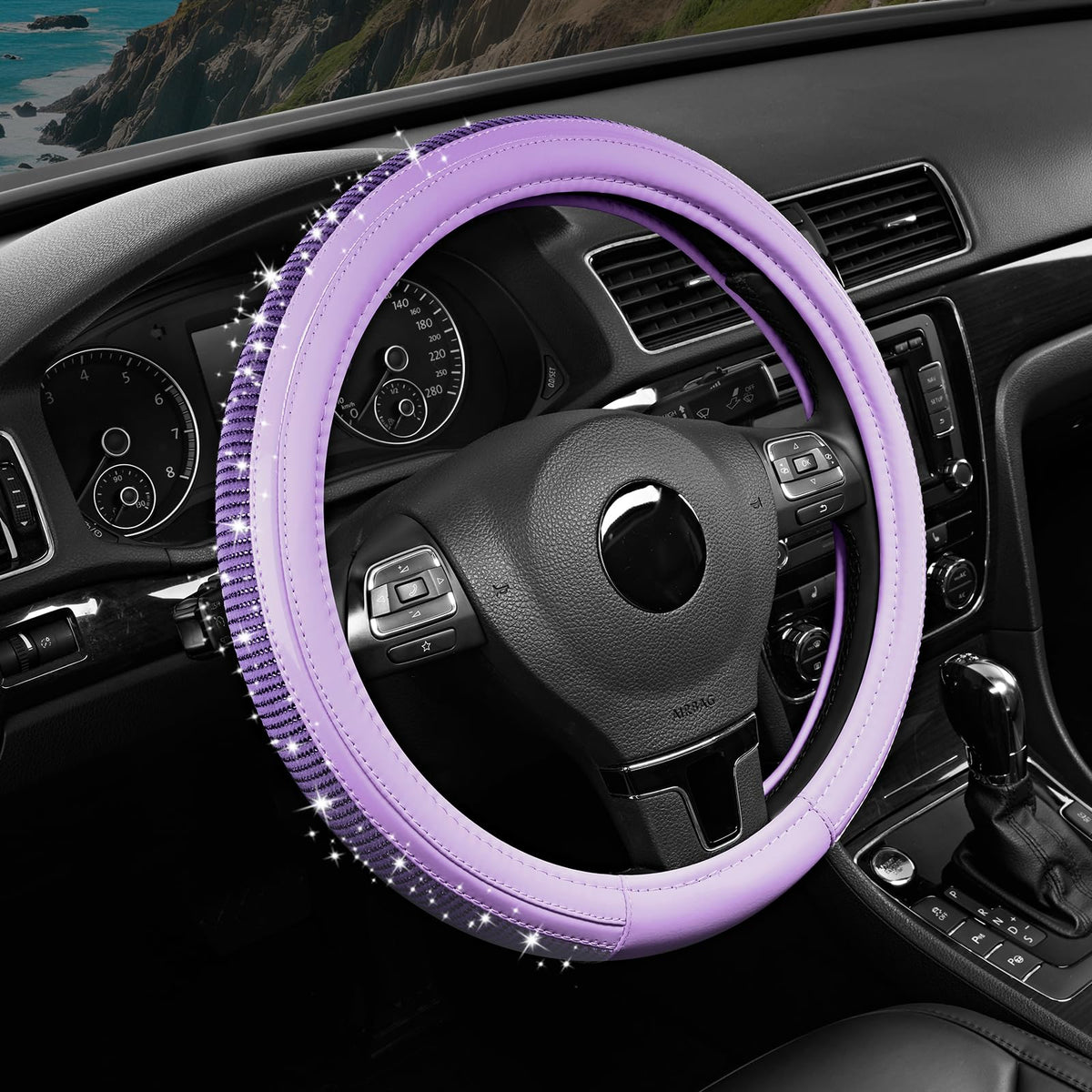 Road Comforts front view showing purple diamond design and glam finish