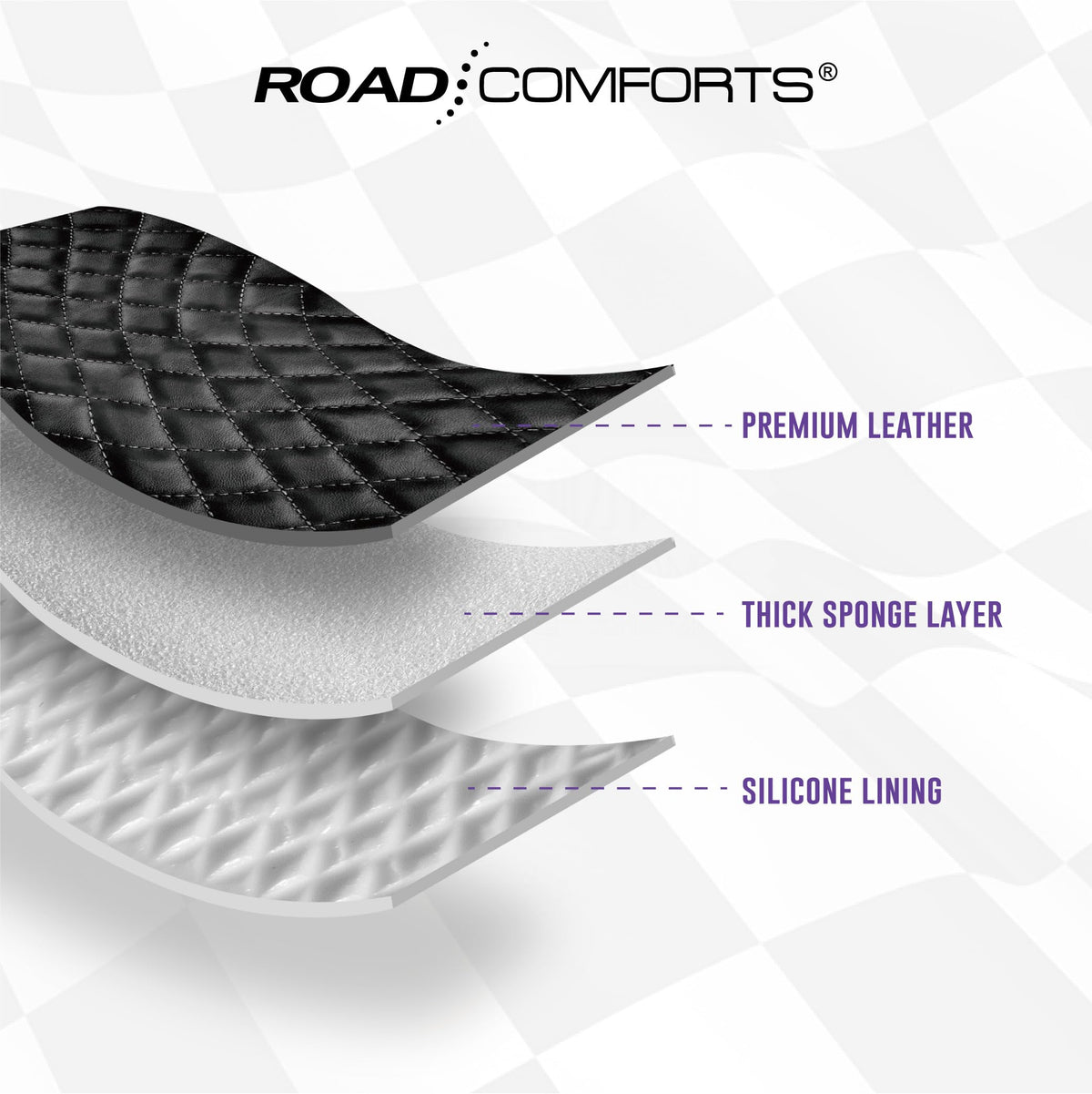 Road Comforts material and care label showing microfiber leather quality and durability