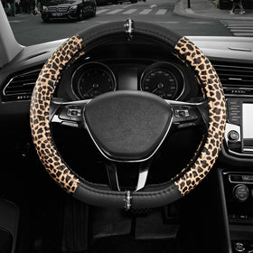 Road Comforts front view showing leopard steering wheel cover — stylish grip benefit