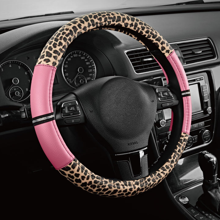 Road Comforts pink leopard front view showing bold print and full coverage benefit