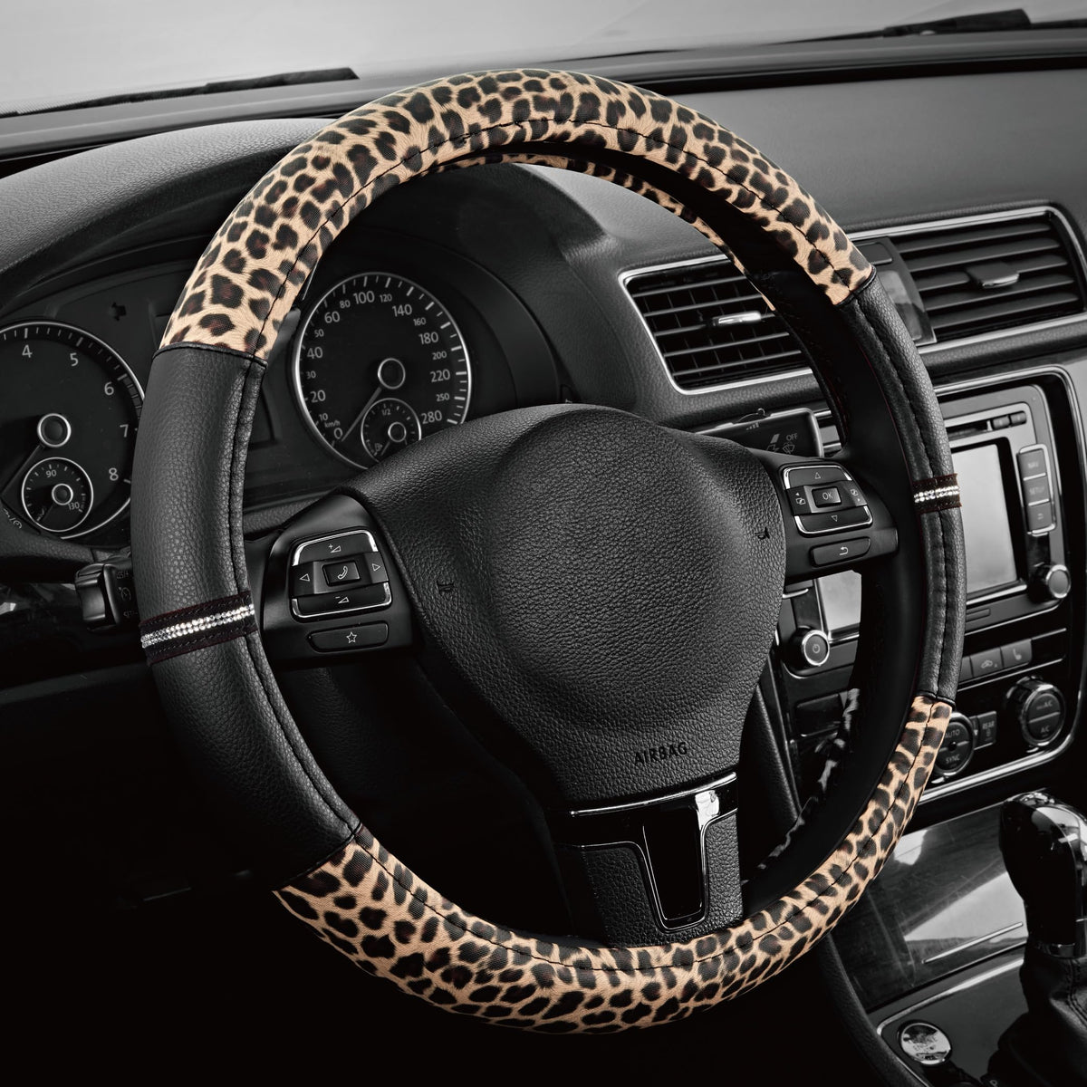 Road Comforts leopard cover front view showing stylish pattern and improved grip