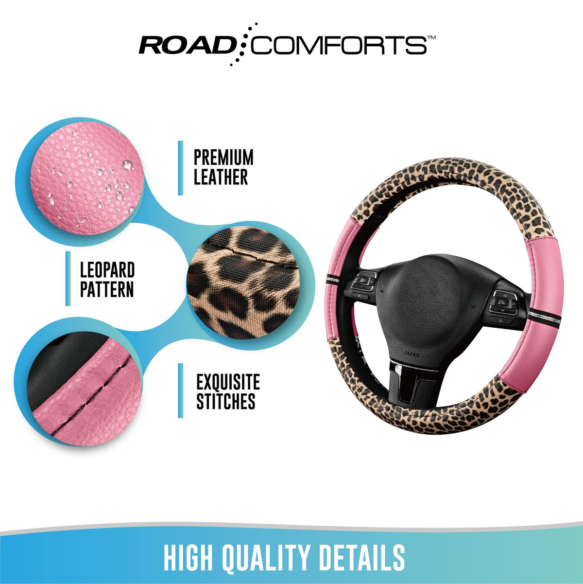 Road Comforts scale comparison with a ruler demonstrating universal 14.5–15 inch fit