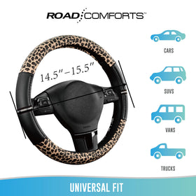 Road Comforts cover beside ruler showing universal 14.5–15 inch fit measurement